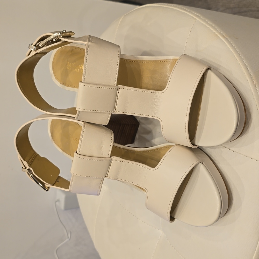 Becker Michael Kors Platform High Heel Strappy Sandal Off White Creme New 9 1/2 - Picture 5 of 10